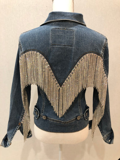 Fringe Rhinestone Vintage Levi Jacket (Silver Rhinestone)
