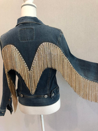 Fringe Rhinestone Vintage Levi Jacket (Gold Rhinestone)