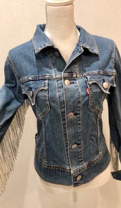 Fringe Rhinestone Vintage Levi Jacket (Silver Rhinestone)
